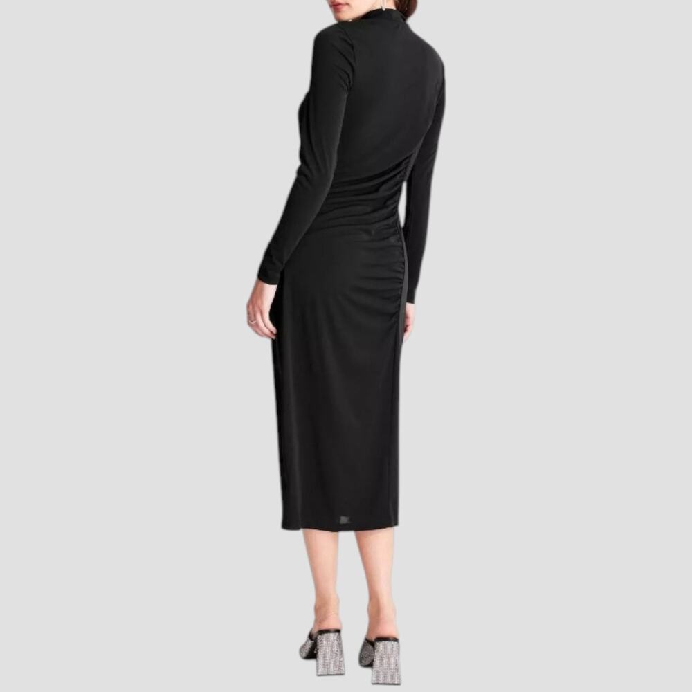 Future Collective Long Sleeve Mock Neck Ruched Black Midi Dress Women’s Medium - Picture 16 of 16